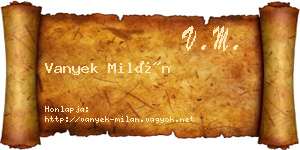 Vanyek Milán névjegykártya